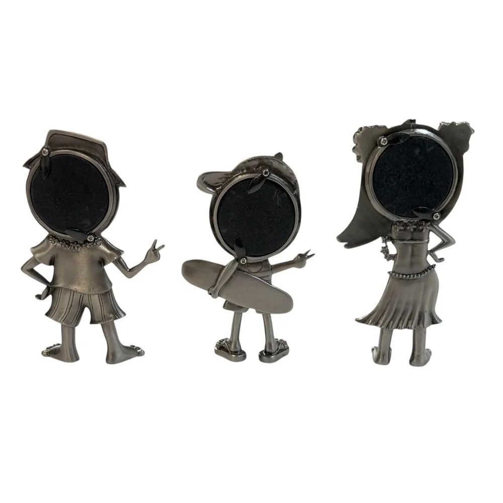 Tropical Hawaiian Figurine Photo Frame Set of 3 Silver Pewter Tone Beach‎ Hula